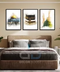 Mecca, Madina, Quds Watercolor Art