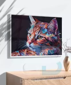 Colorful Acrylic Geometric Cat Art